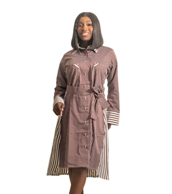 Jznell Shirt Dress in Check and strip (Made to Order)