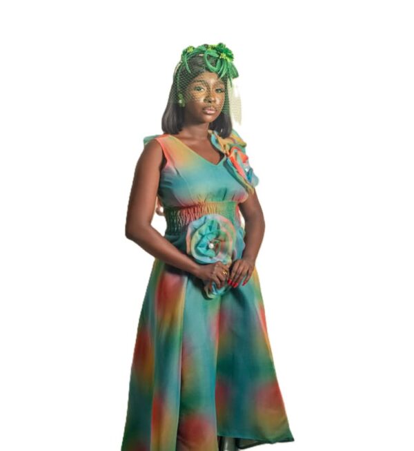 Jznell Multicolored dress with rose (Made to Order)