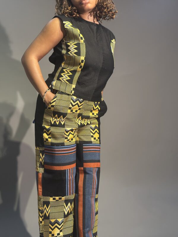 African print, denim two-piece (Made to Order)