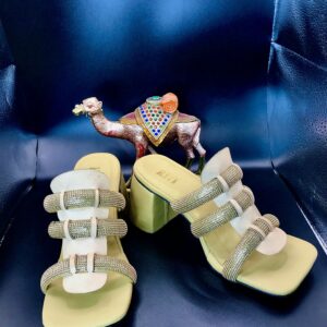 Rhinestone Block Heel Slippers